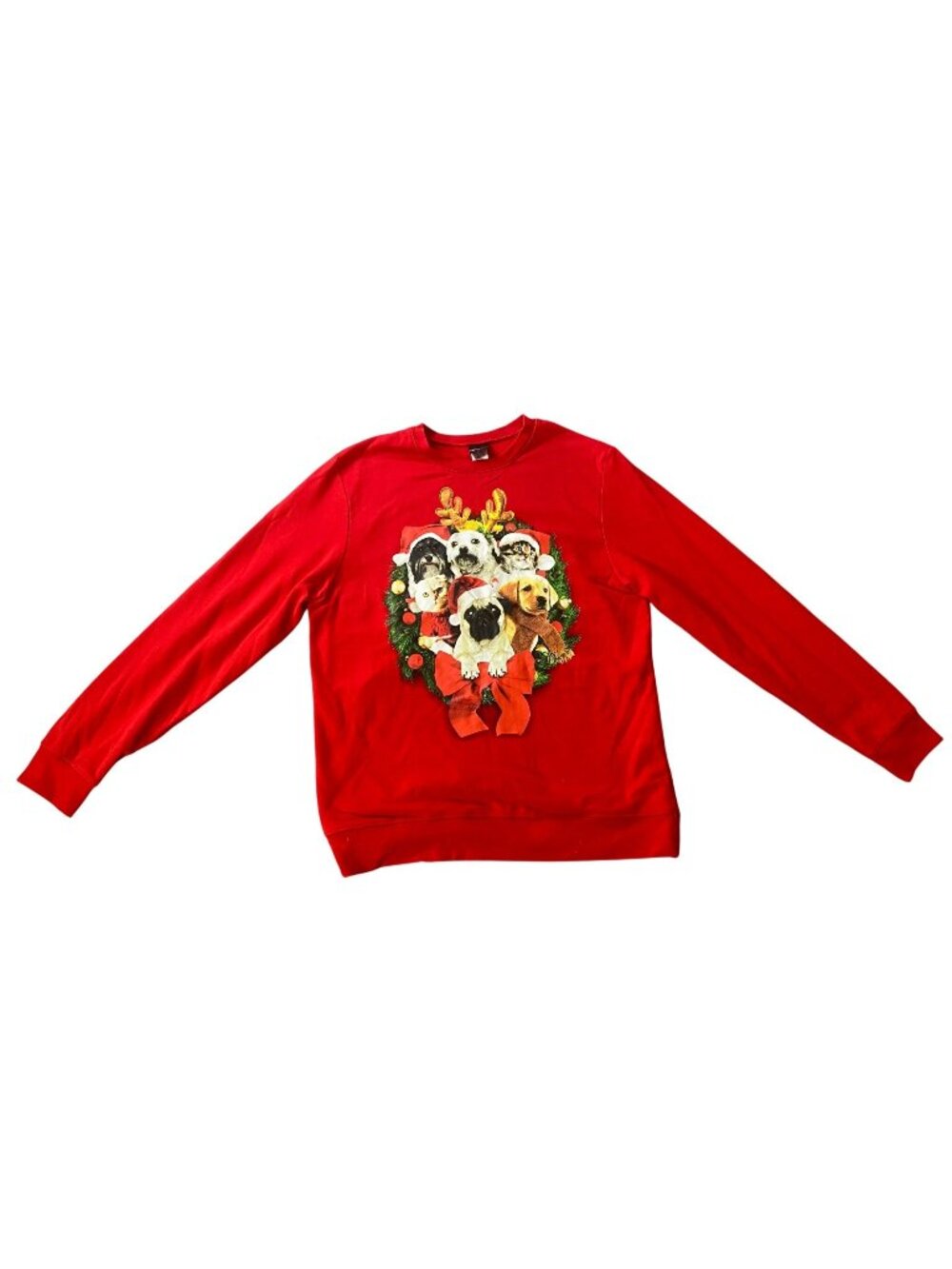 Fifth Sun Red Christmas Dogs & Cats Light-Up Sweatshirt Medium
